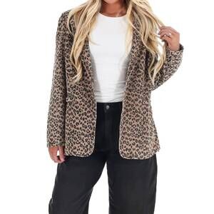 NEW NOABOA wild side leopard denim blazer in tan leopard